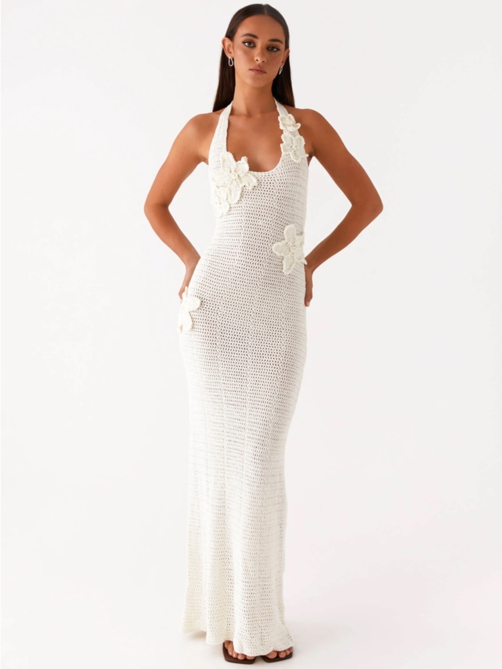 Peppermayo Cream Crochet Halter Maxi